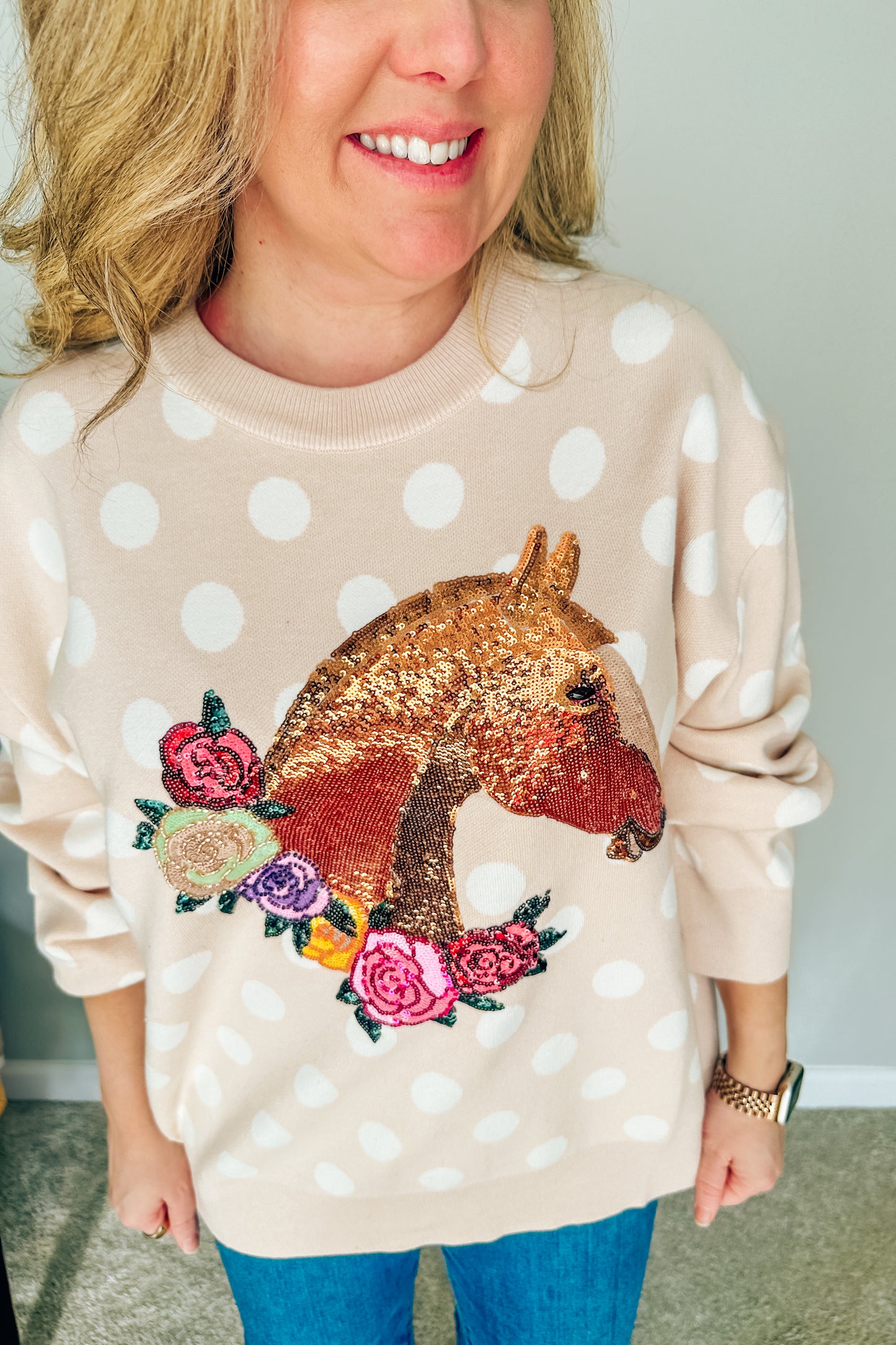 Queen of Sparkles Horse with Rose Wreath Sweater