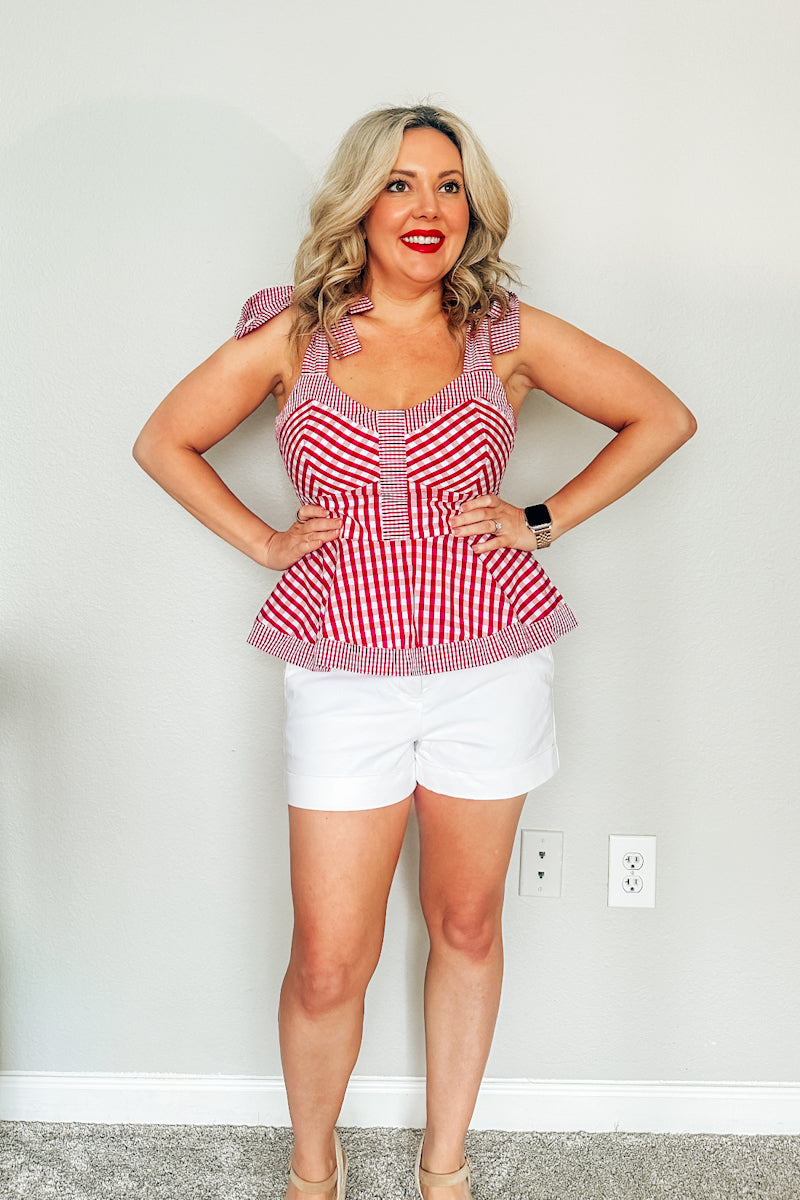 The Firecracker Red Gingham Peplum Top