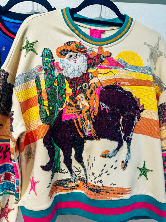 Queen of Sparkles Vintage Cowboy Santa Sweatshirt