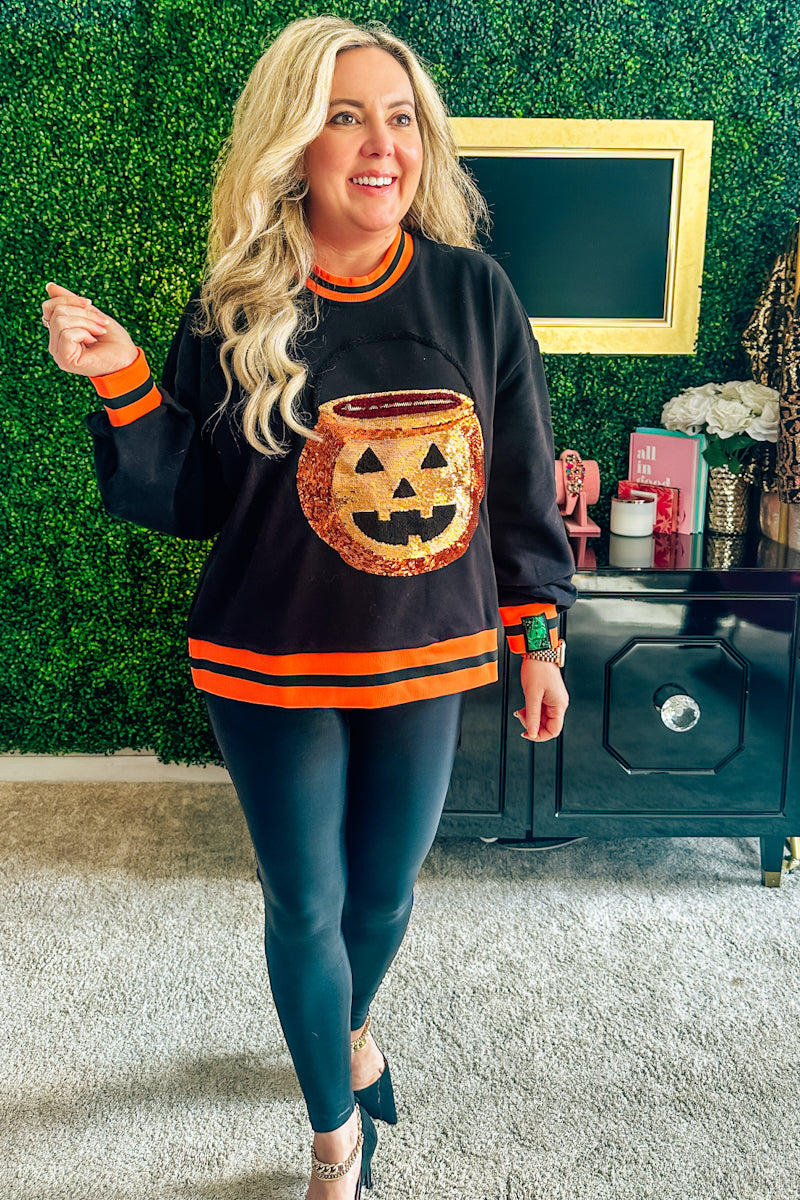 Queen of Sparkles Black Halloween Pumpkin Candy Bucket Sweatshirt