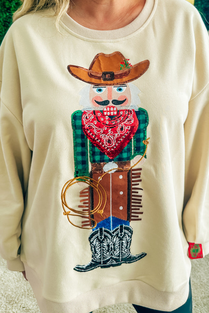 Queen of Sparkles Beige Cowboy Nutcracker Sweatshirt