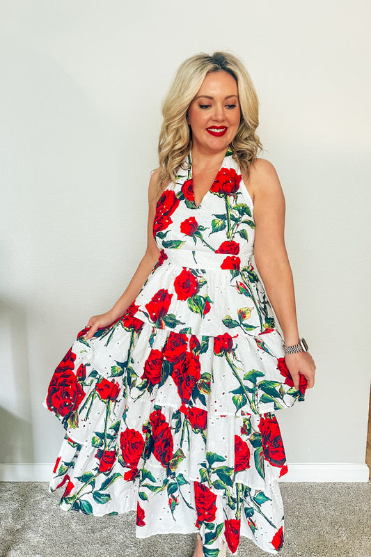 The Delta Rose Eyelet Tiered Dress