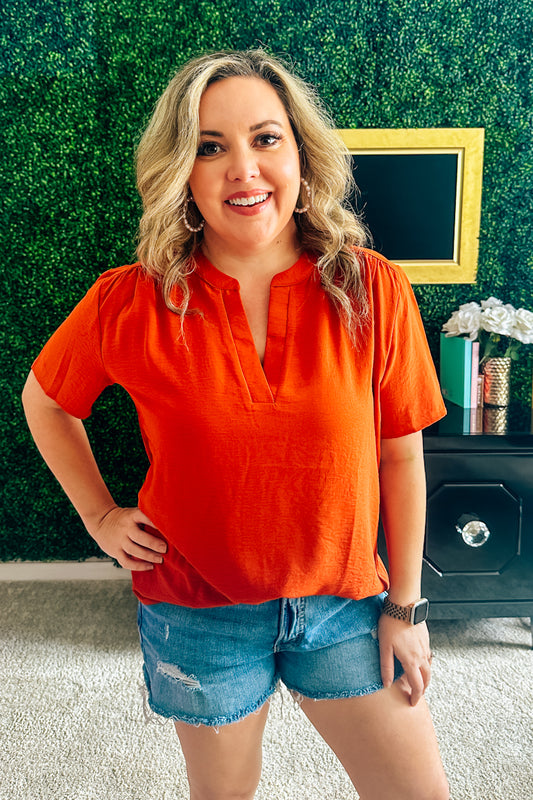 Becky Basic Lightweight Blouse - Burnt Orange