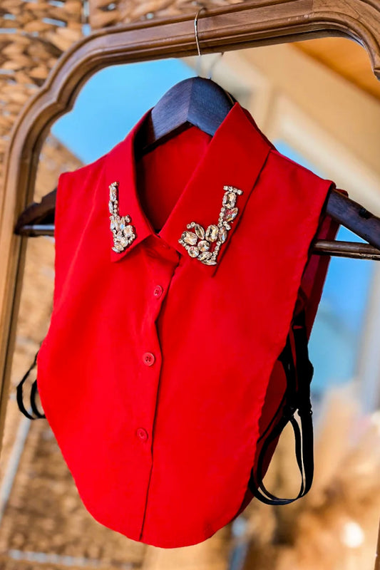 Red Rhinestone Faux Collar Dickey