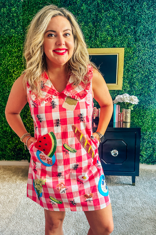 Queen of Sparkles Red Plaid Picnic Table Collar Tank Dress