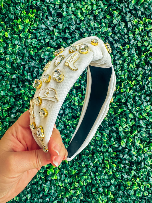 White "Rodeo Nights" Knotted Headband