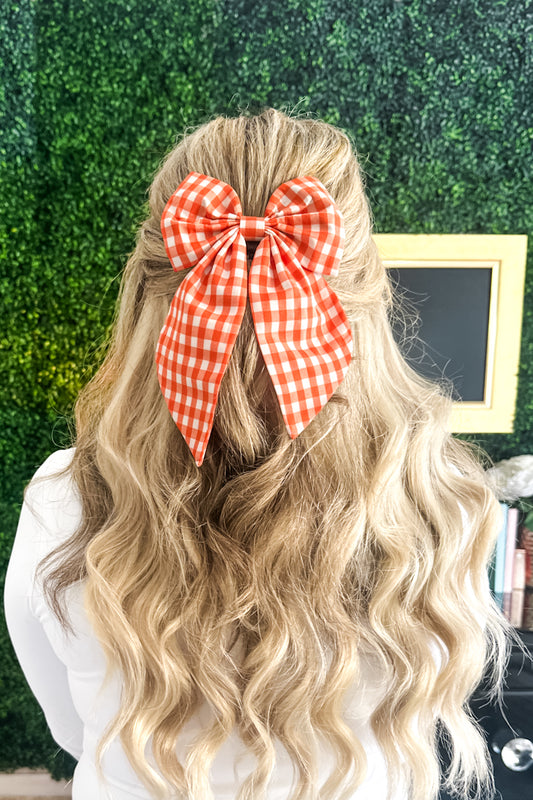 Gingham Hair Bows - Orange