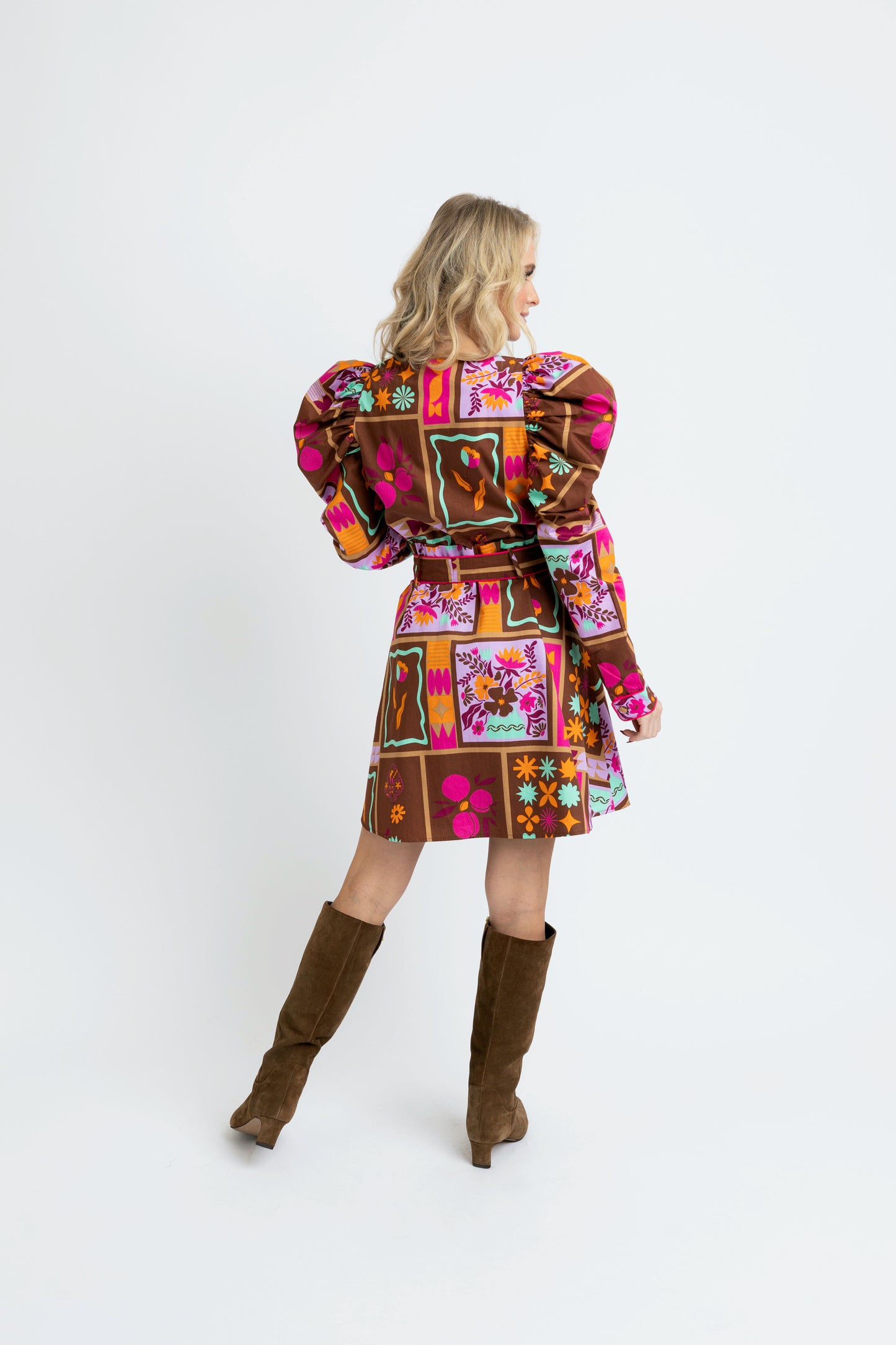 Karlie Floral Frame Puff Sleeve Shirt Dress