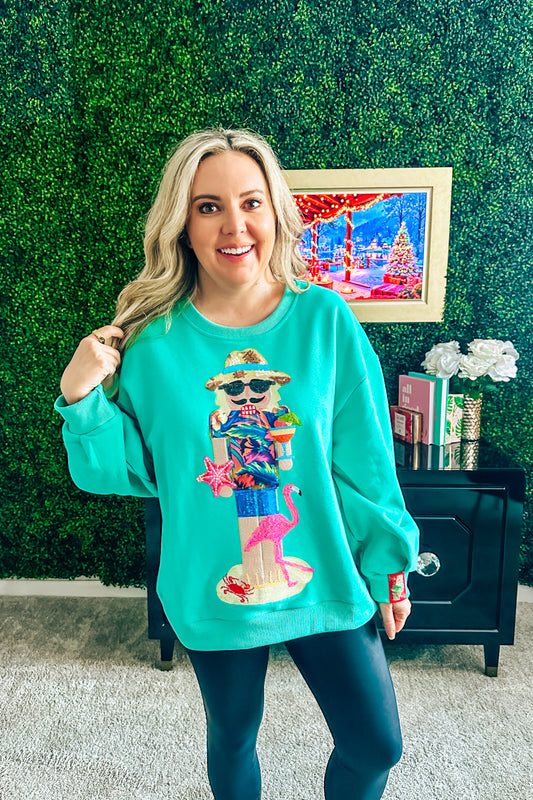 Queen of Sparkles Aqua Tropical Vacation Nutcracker Sweatshirt