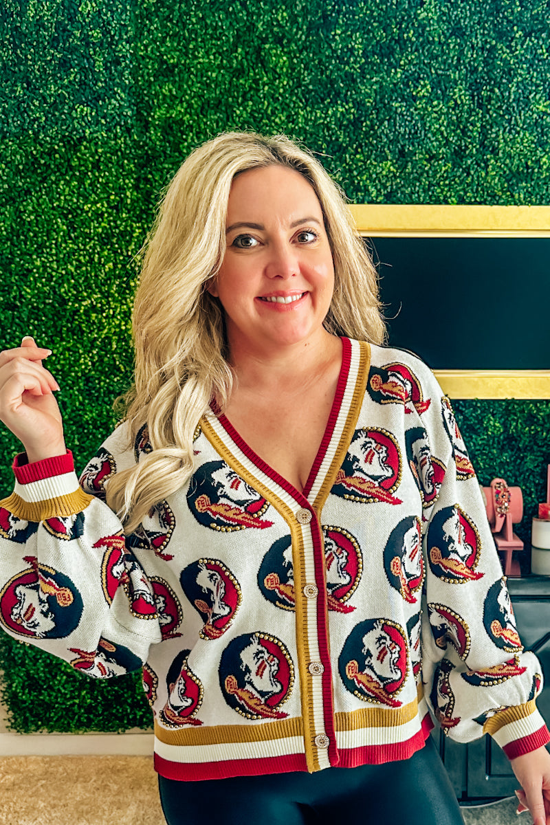 Queen of Sparkles FSU Knit Mascot Rhinestone Cardigan
