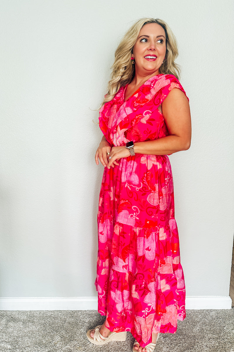Sunset Hibiscus Ruffled Dress