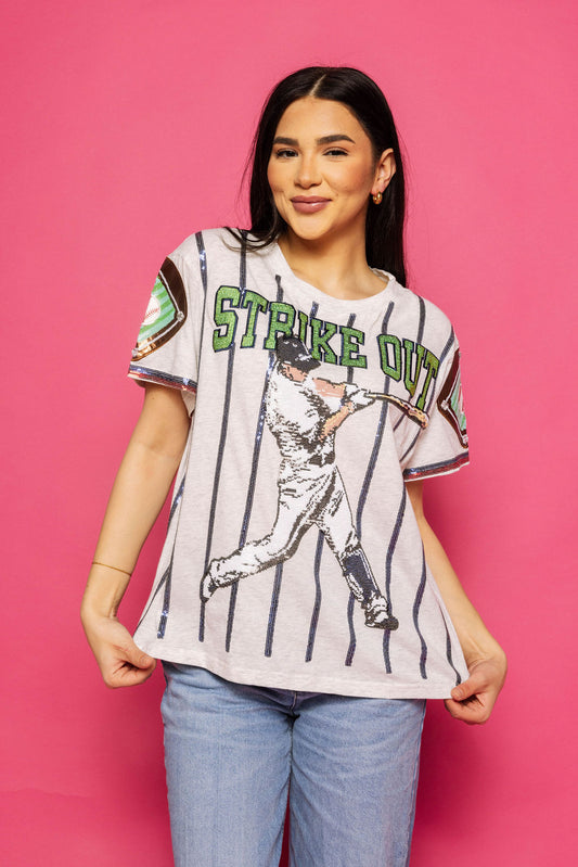 Queen of Sparkles Grey & Royal Strike Out Tee