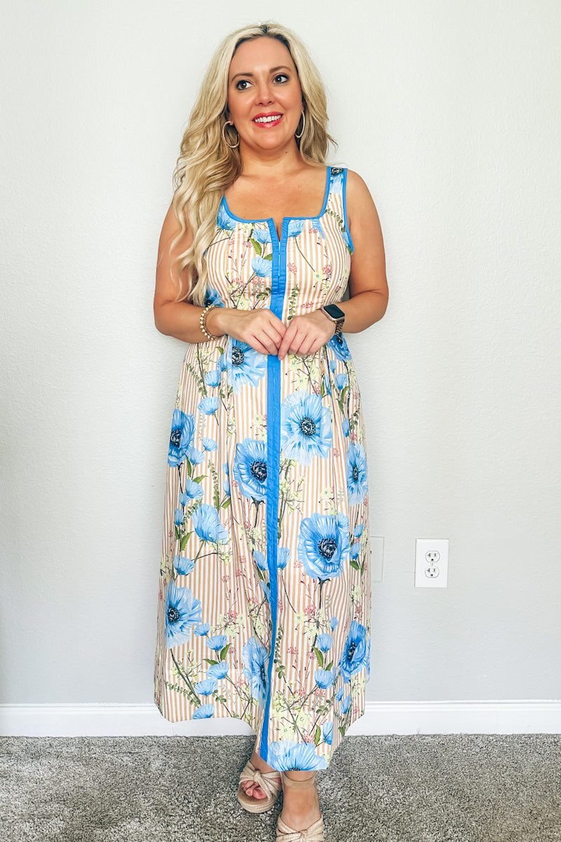The Blue Poppy Striped Midi