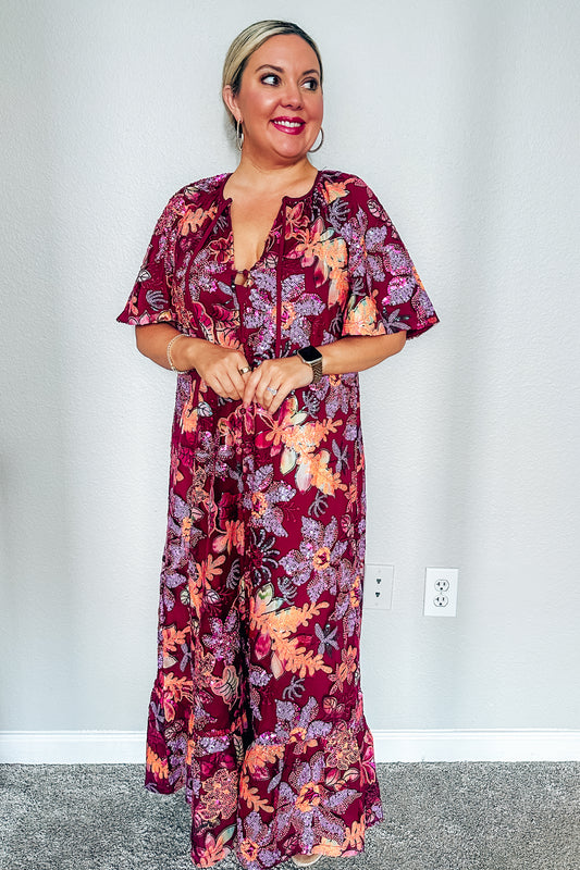 Grayson & Main Delta Caftan - Burgundy Peach