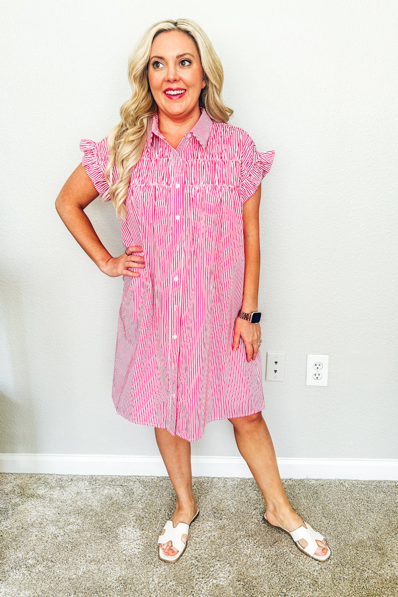 The Lexington Striped Shirtdress in Regatta Red