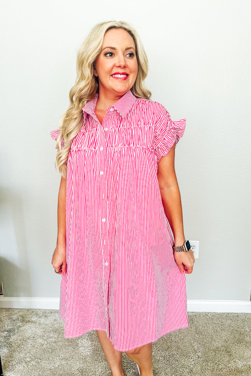The Lexington Striped Shirtdress in Regatta Red