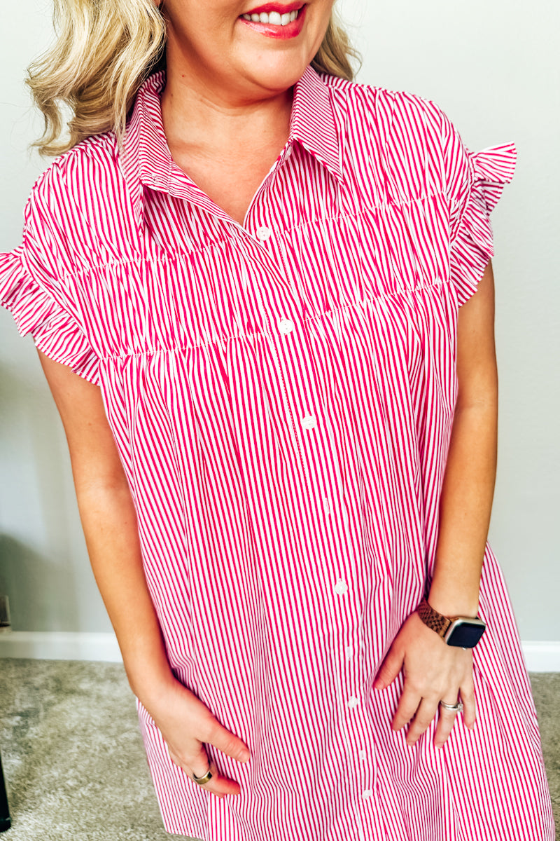 The Lexington Striped Shirtdress in Regatta Red