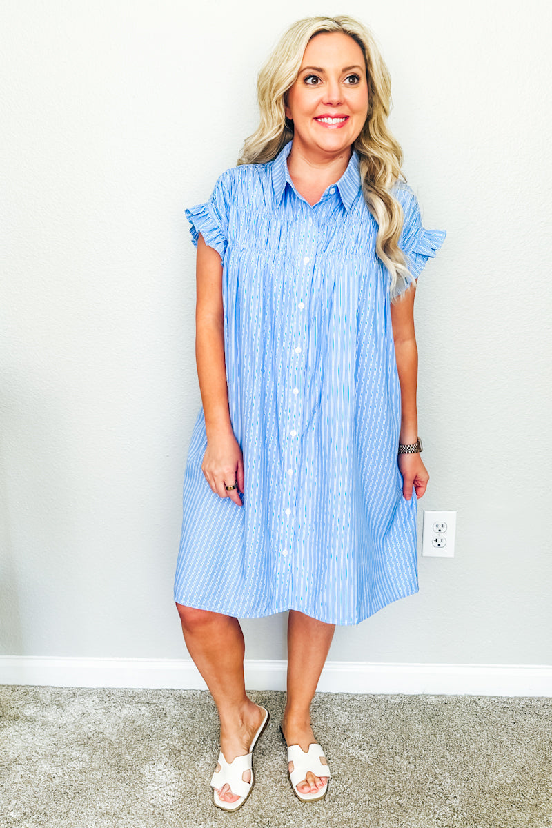 The Lexington Striped Shirtdress in Harbor Blue