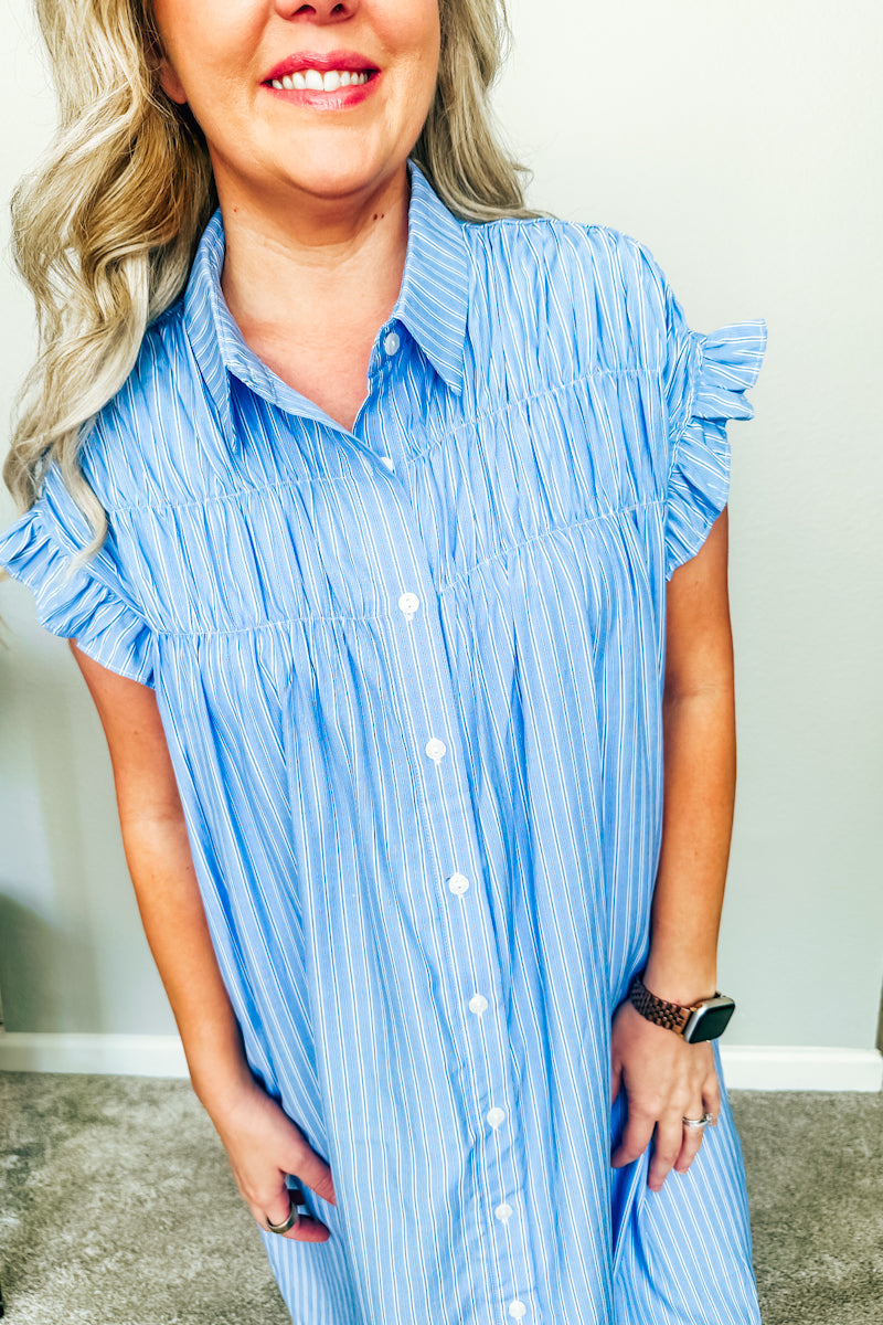 The Lexington Striped Shirtdress in Harbor Blue