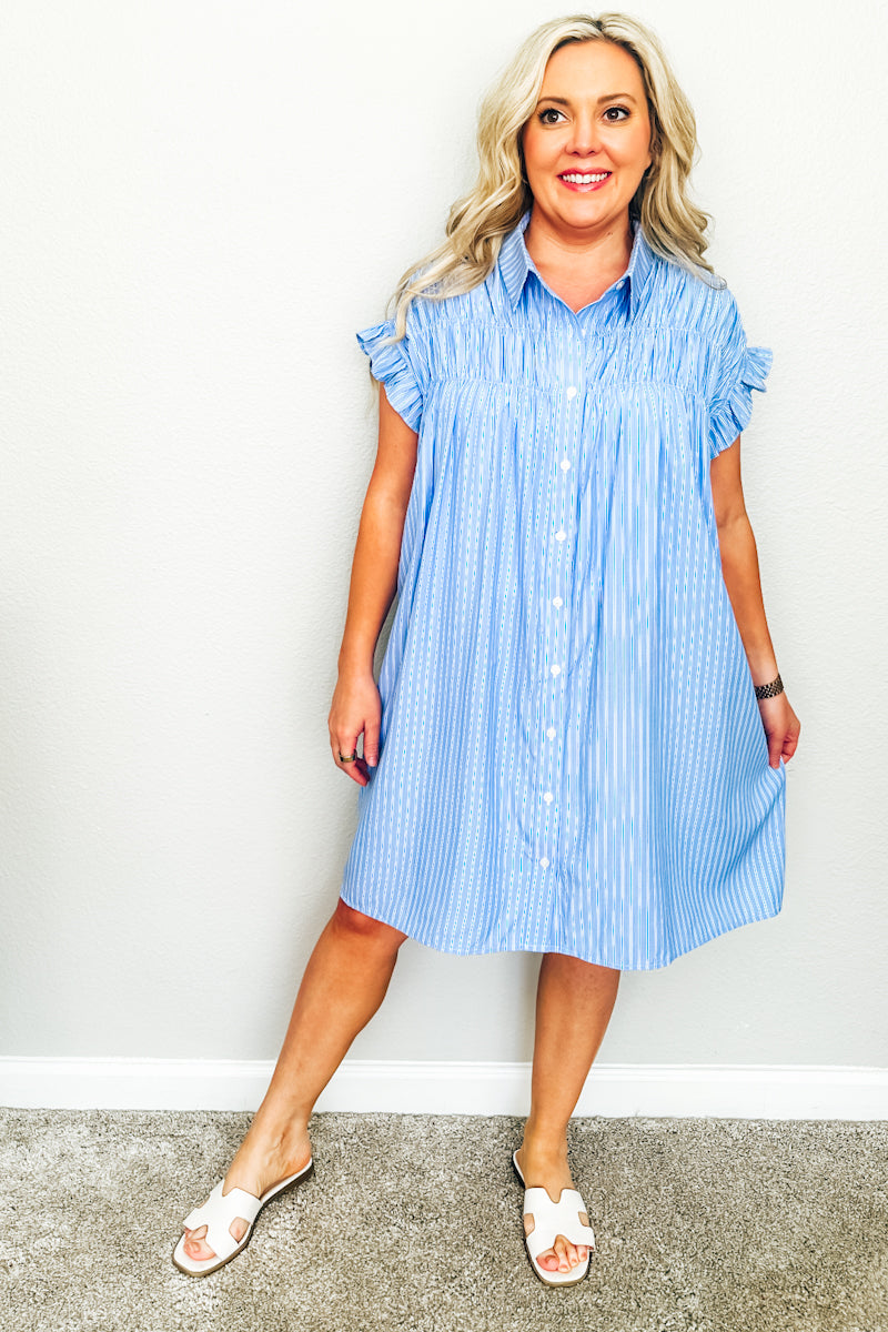 The Lexington Striped Shirtdress in Harbor Blue
