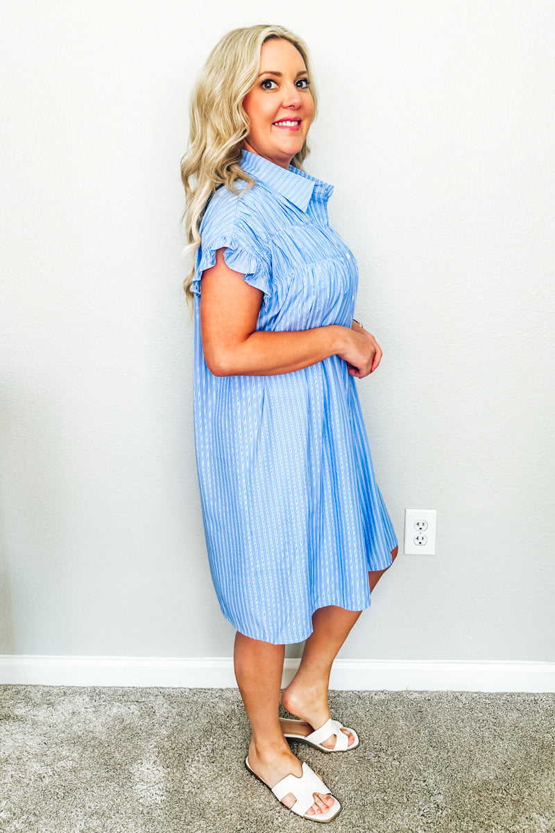 The Lexington Striped Shirtdress in Harbor Blue