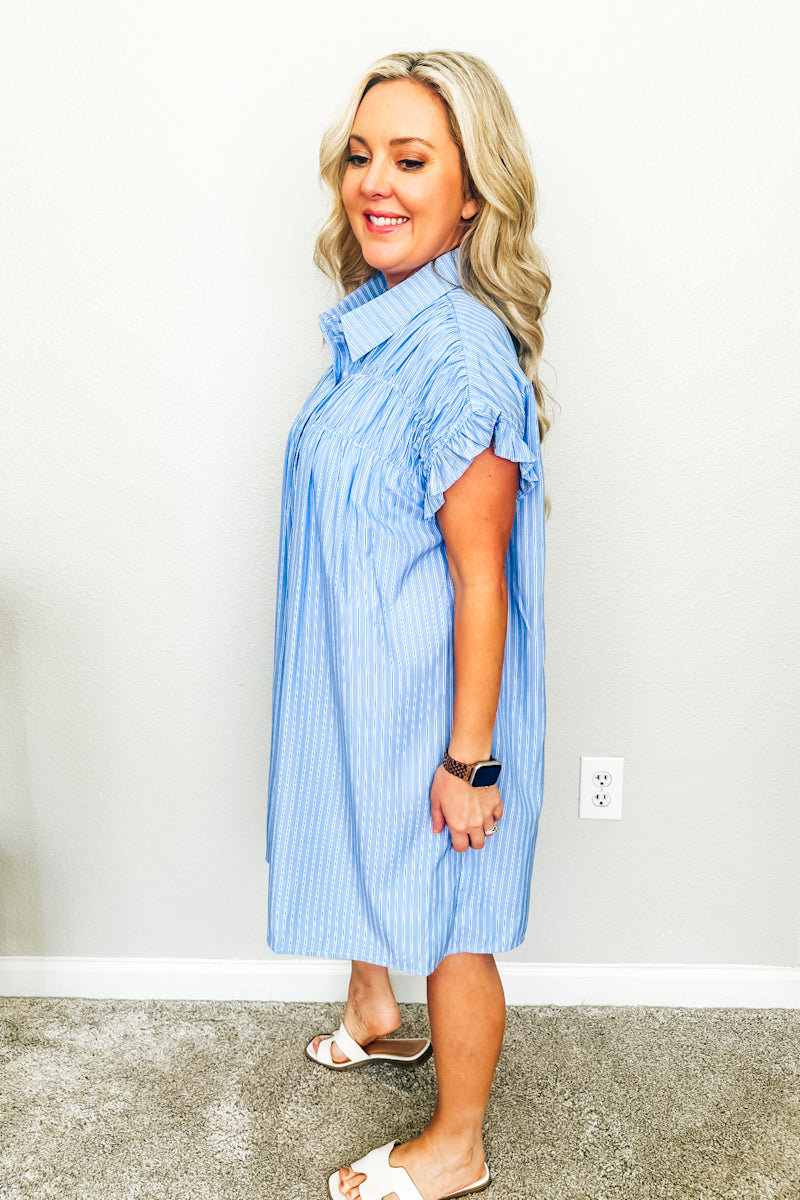 The Lexington Striped Shirtdress in Harbor Blue