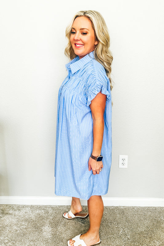 The Lexington Striped Shirtdress in Harbor Blue