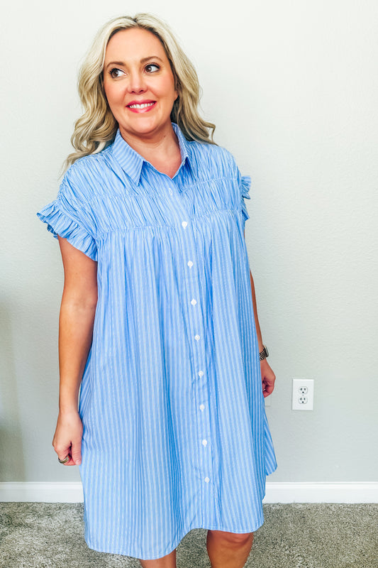 The Lexington Striped Shirtdress in Harbor Blue