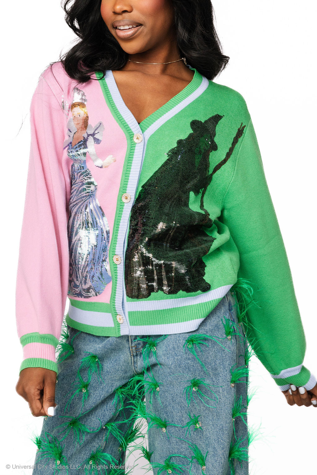 Queen of Sparkles Colorblock Glinda & Elphaba Button Up Cardigan