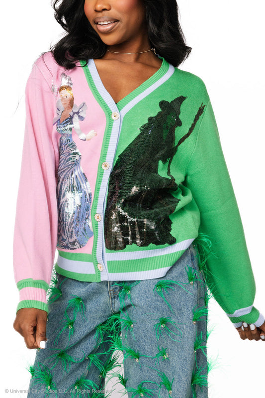 Queen of Sparkles Colorblock Glinda & Elphaba Button Up Cardigan