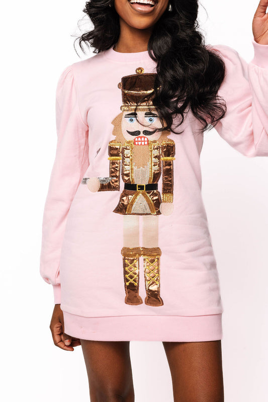 Queen of Sparkles Light Pink & Brown Nutcracker Serving Cocktail Sweatshirt Dress