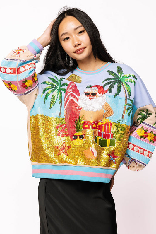 Queen of Sparkles Vintage Vacation Santa Sweatshirt