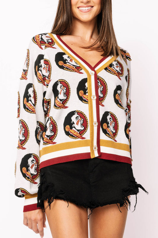Queen of Sparkles FSU Knit In Mascot Rhinestone Cardigan