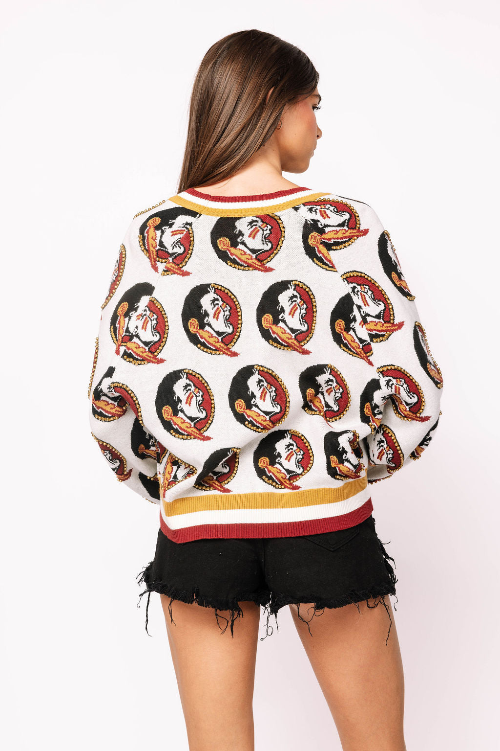 Queen of Sparkles FSU Knit In Mascot Rhinestone Cardigan