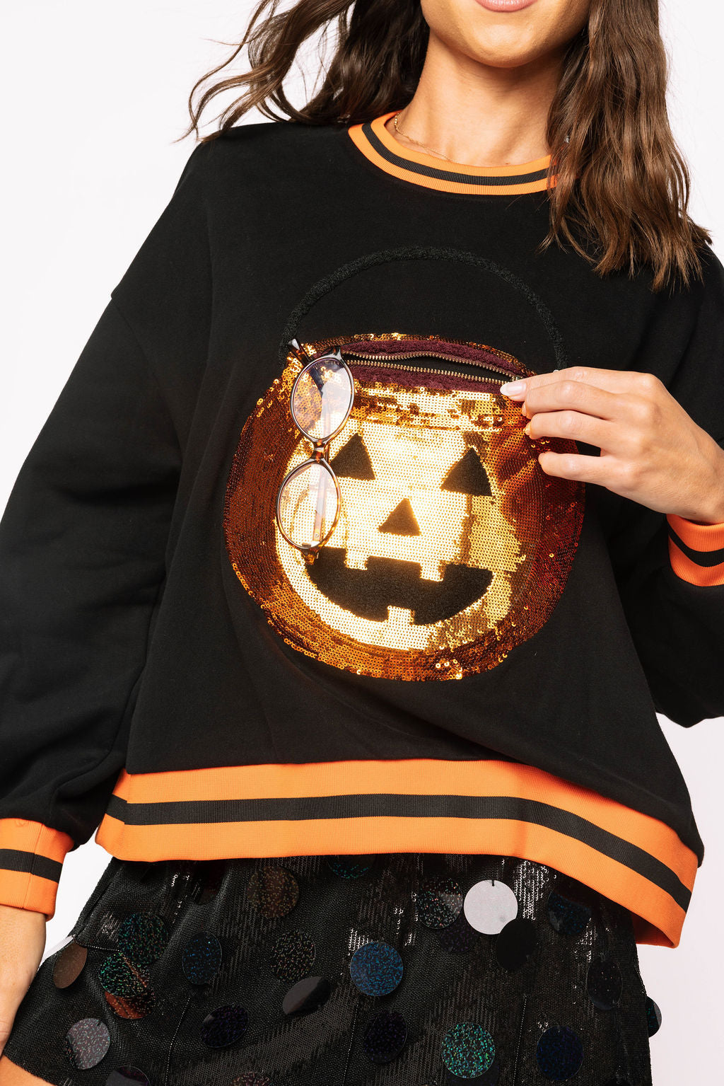 Queen of Sparkles Black Halloween Pumpkin Candy Bucket Sweatshirt