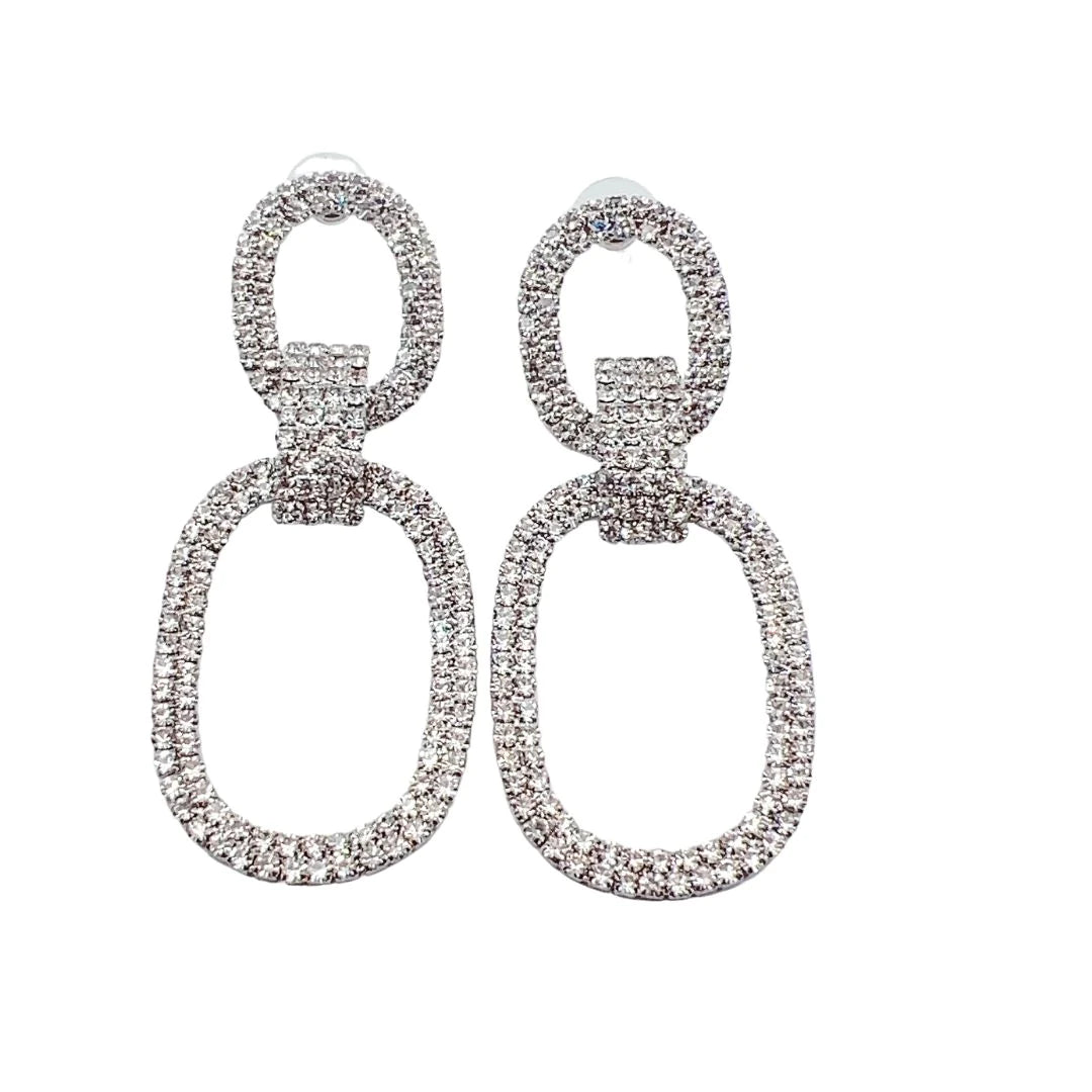 Double Oval Glam Silver Earrings