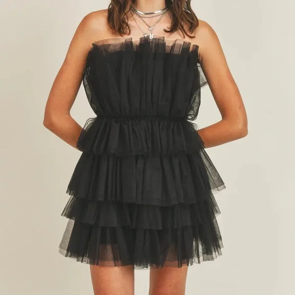 "Main Character" Black Tiered Tulle Dress