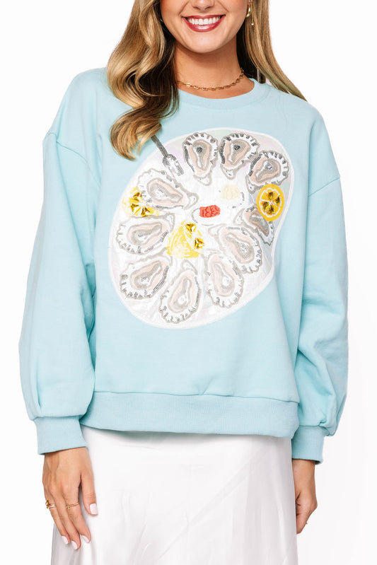 Queen of Sparkles Mint Blue Oyster Platter Sweatshirt