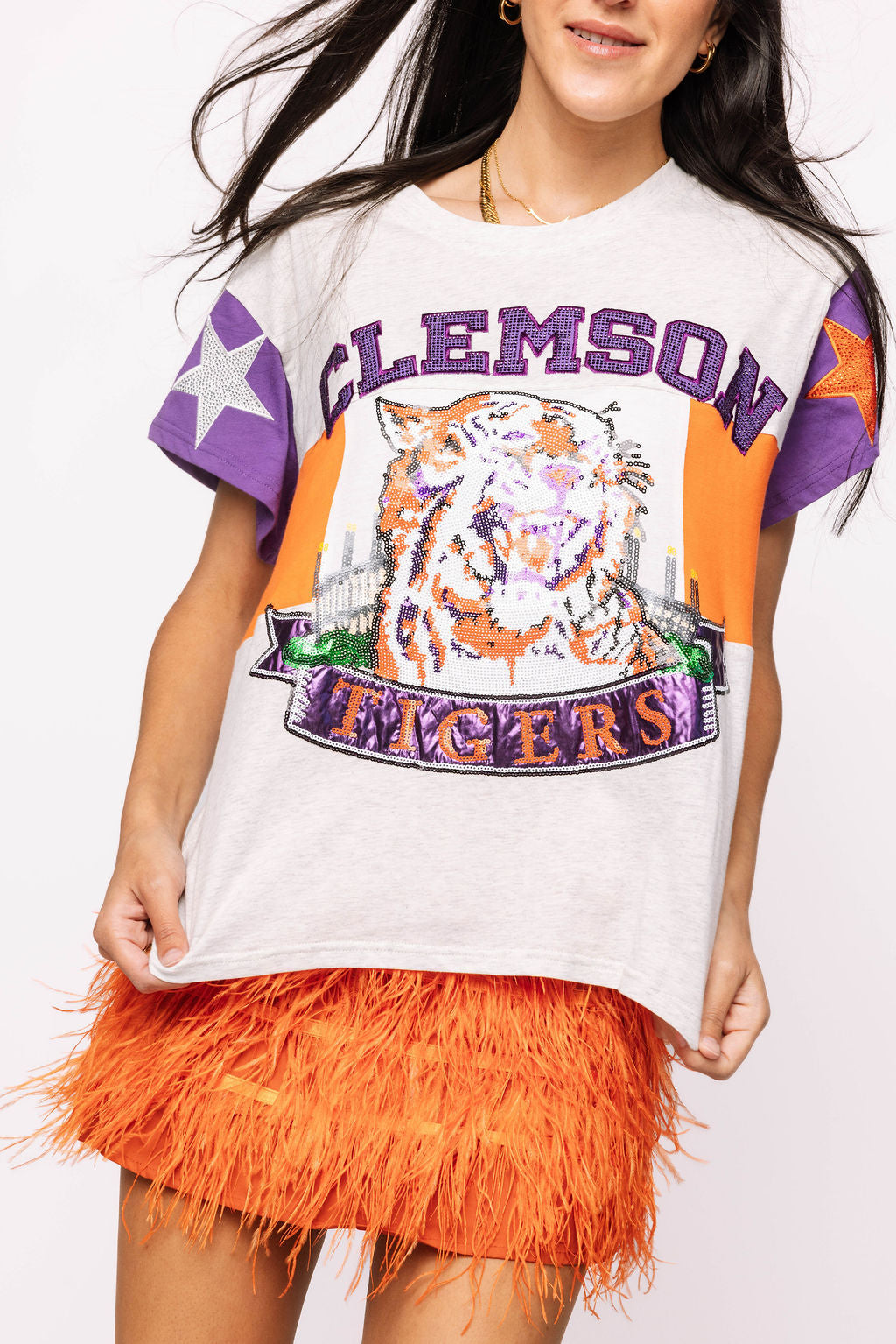 Queen of Sparkles Clemson Vintage Stadium Star Tee