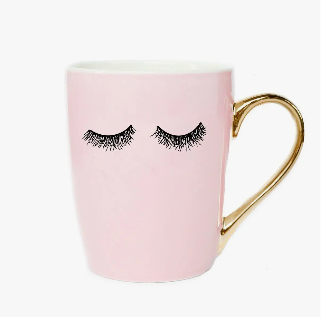 "Eyelashes" Pink & Gold Coffee Mug by Sweet Water Decor