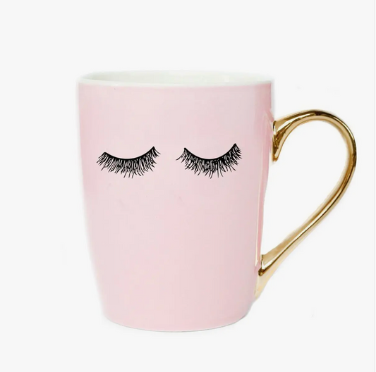 "Eyelashes" Pink & Gold Coffee Mug by Sweet Water Decor